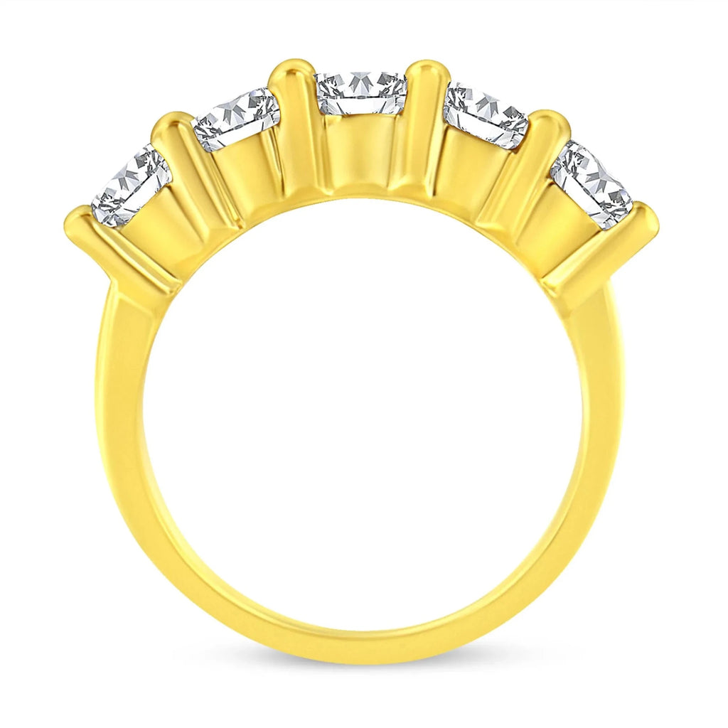 14K Yellow Gold Plated .925 Sterling Silver 2.0 Cttw Shared Prong Set Diamond 5 Stone Wedding Band Ring - Nobiliving