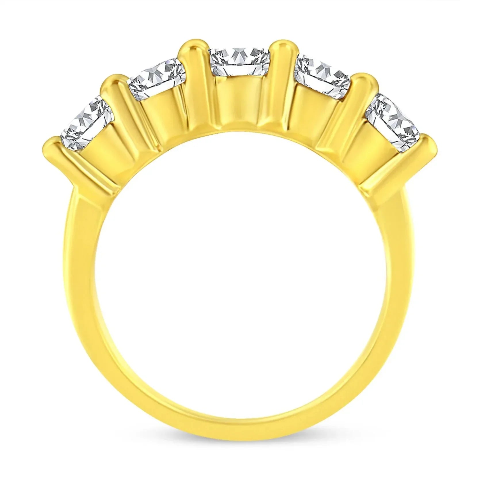 14K Gold Plated .925 Sterling Silver 2.0 Cttw Shared Prong Set Diamond 5 Stone Wedding Band Ring
