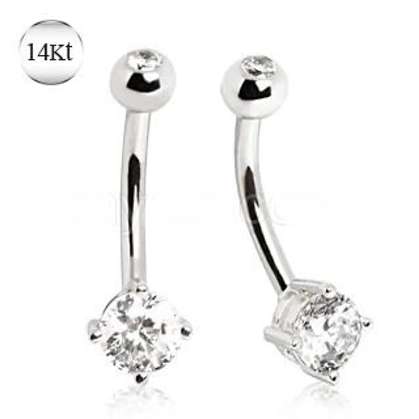 14Kt White Gold Navel Ring with Prong Set CZ - Nobiliving