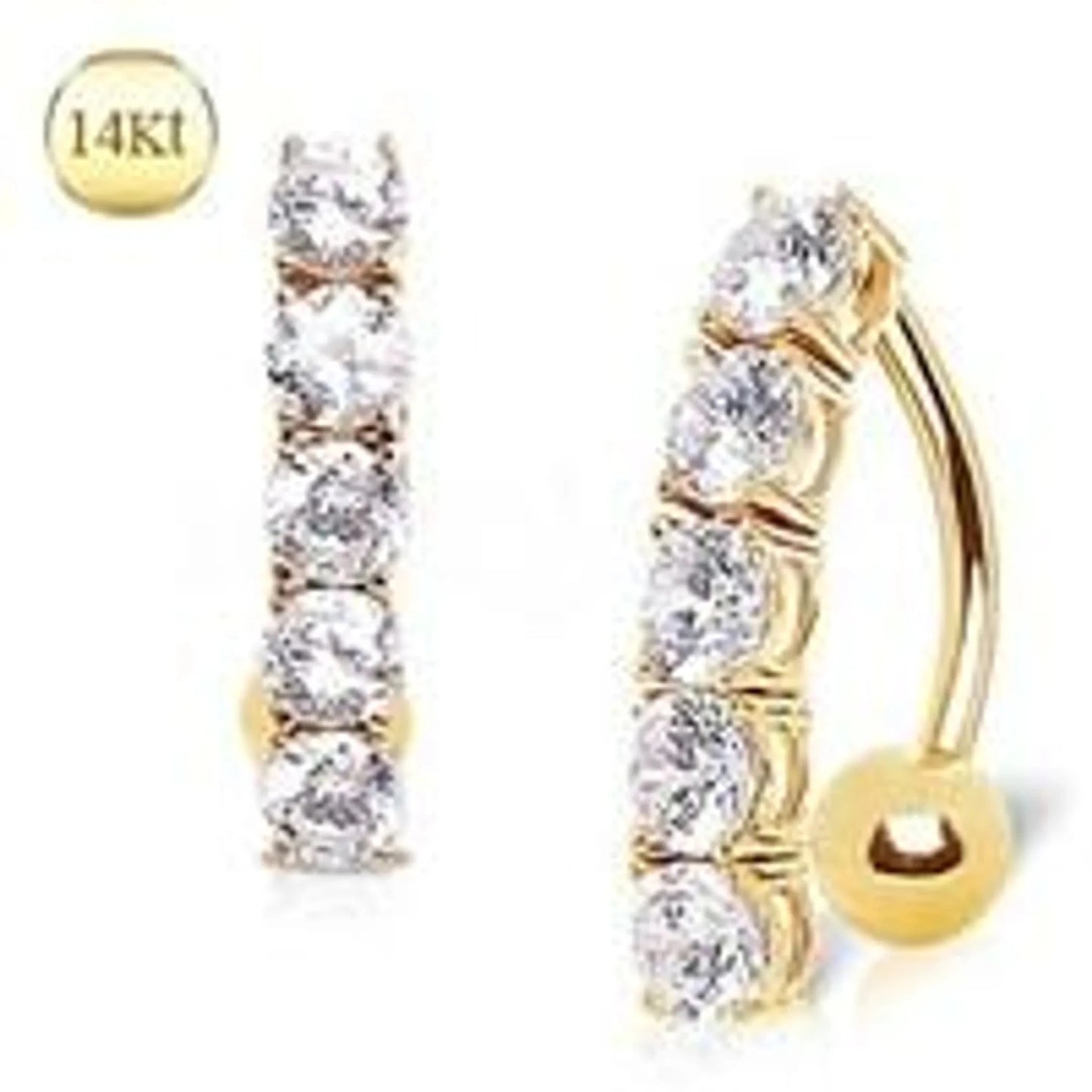 14Kt Yellow Gold Navel Ring with Top Down Gems - Nobiliving