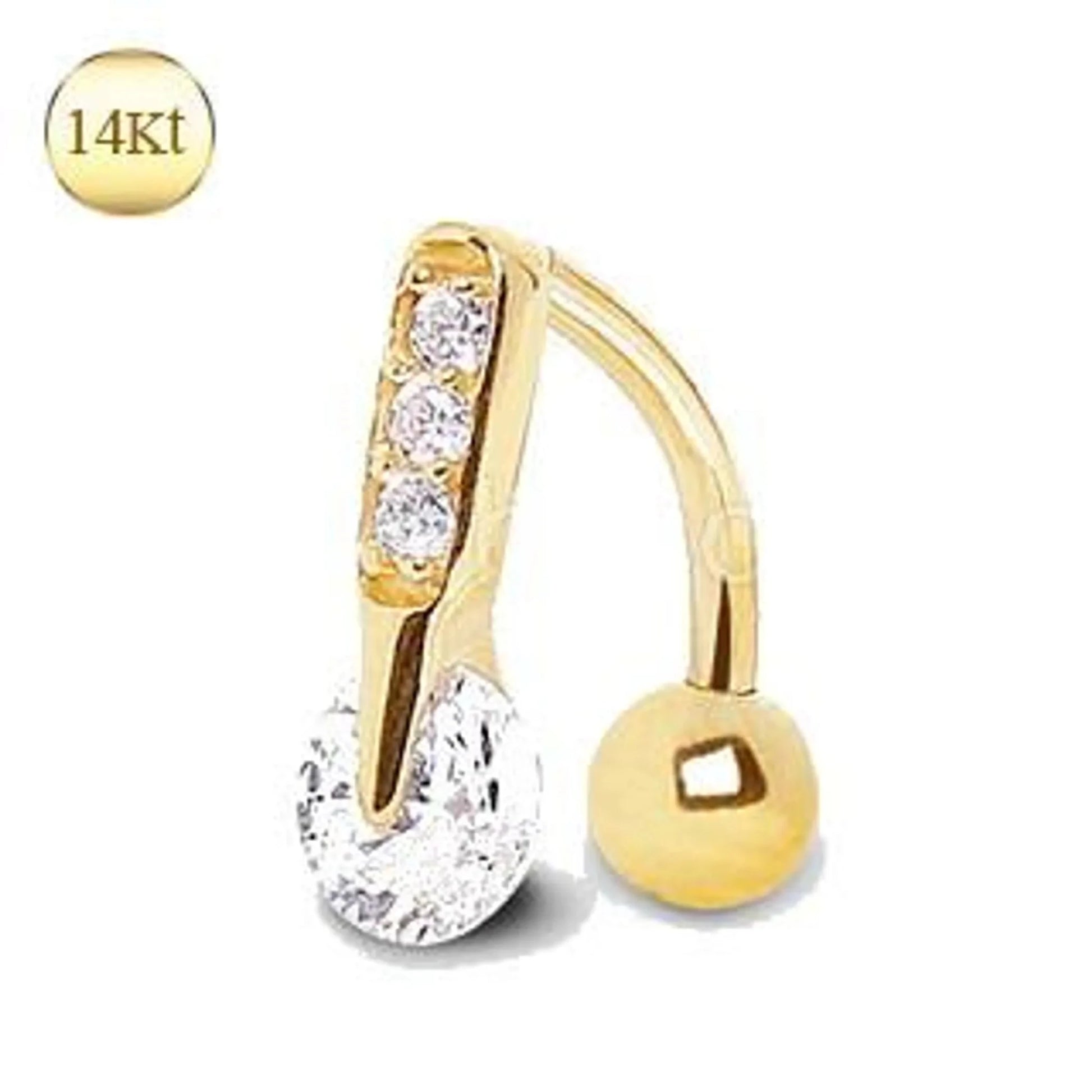 14Kt Yellow Gold Navel Ring with Top Down Gems - Nobiliving