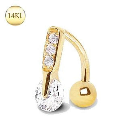 14Kt Yellow Gold Navel Ring with Top Down Gems - Nobiliving