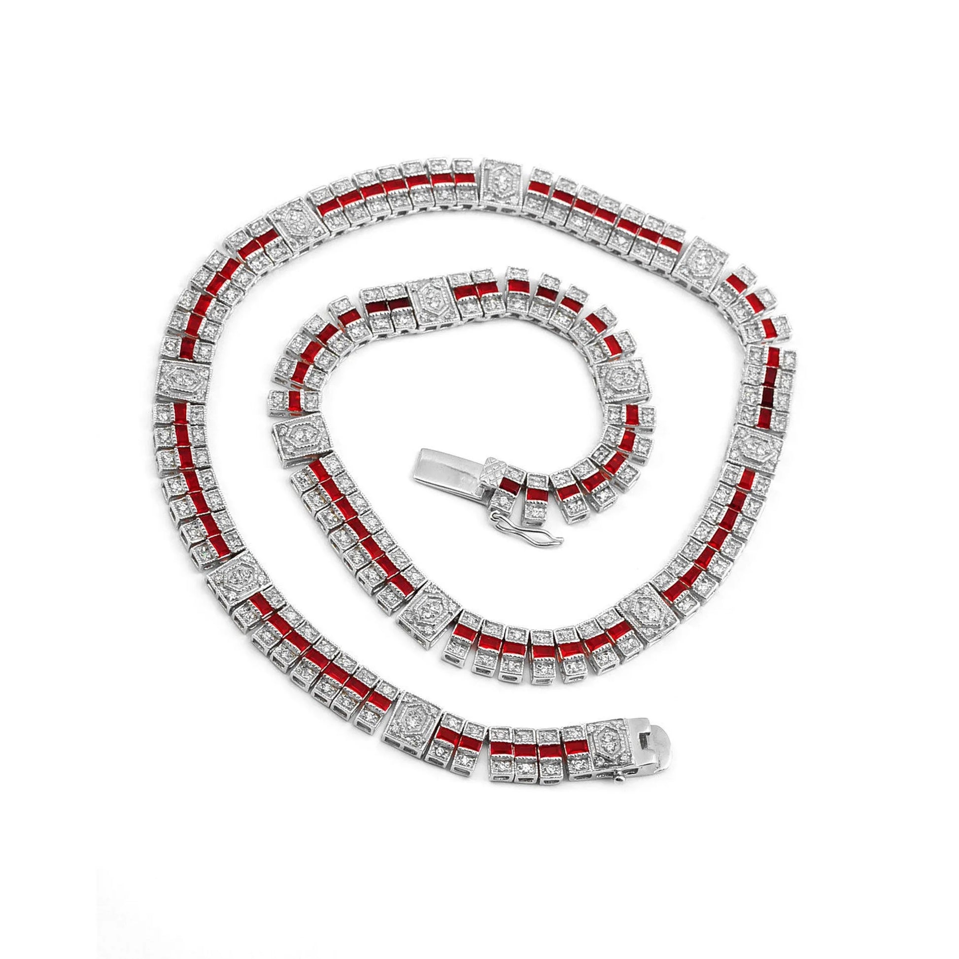 Deep Red Cubic Zirconia Stripe Necklace