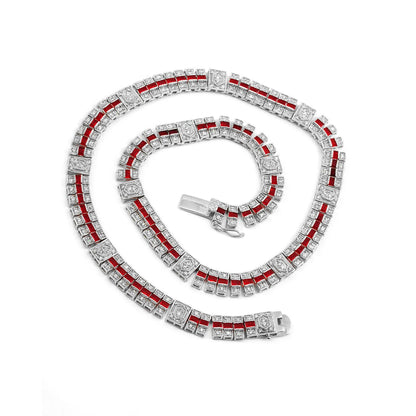 Deep Red Cubic Zirconia Stripe Necklace