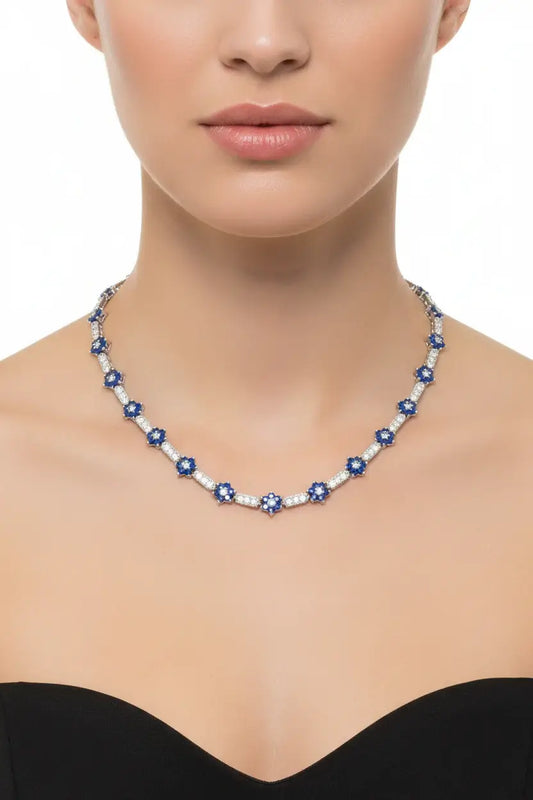 Flower-Shaped Sapphire Cubic Zirconia Necklace