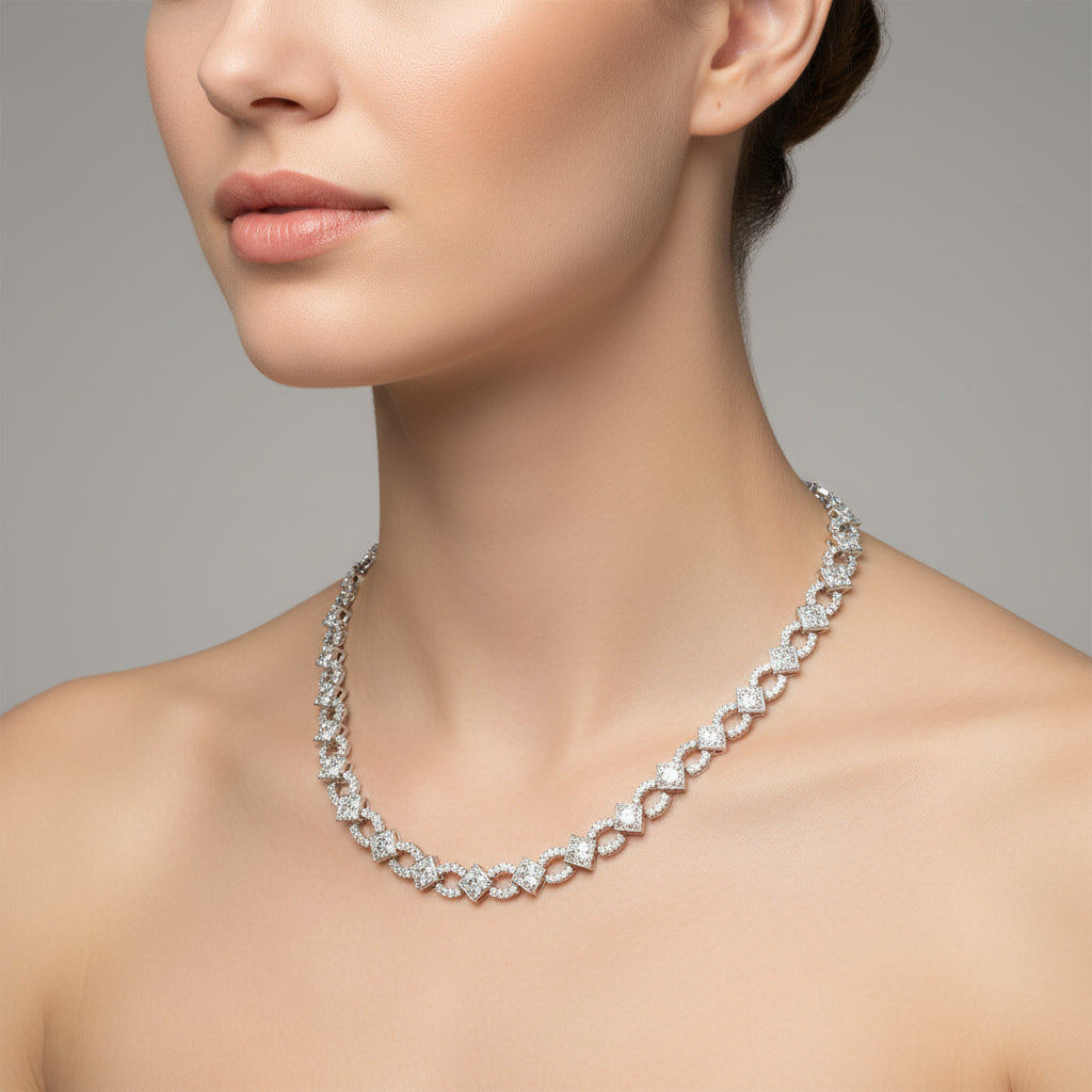 Collette Z Sterling Silver Cubic Zirconia Chain Link Necklace