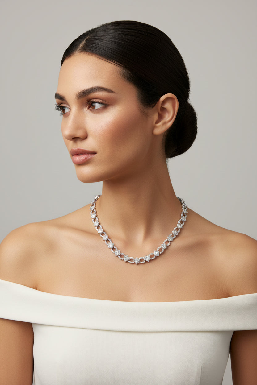 Collette Z Sterling Silver Cubic Zirconia Chain Link Necklace