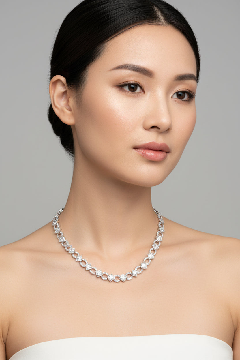 Collette Z Sterling Silver Cubic Zirconia Chain Link Necklace