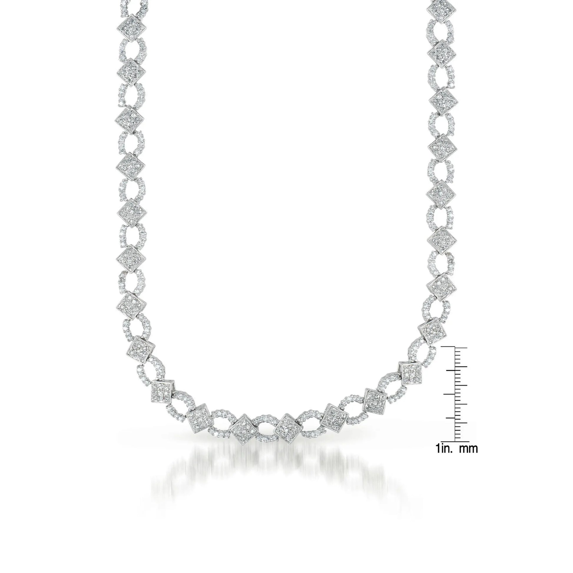 Collette Z Sterling Silver Cubic Zirconia Chain Link Necklace dimensions