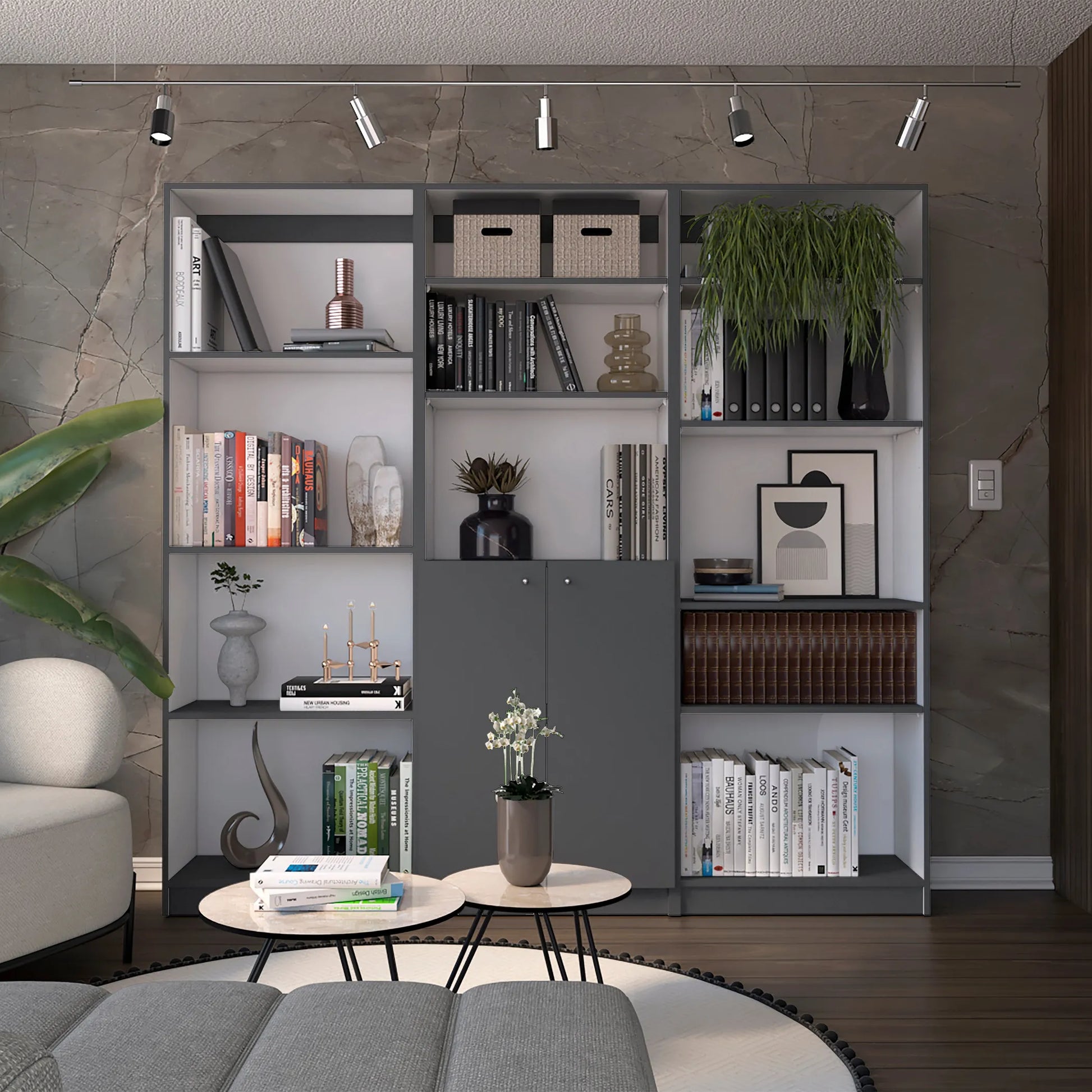 TUHOME Aynor 3 Piece Living Room Set with 3 Bookcases - sleek design