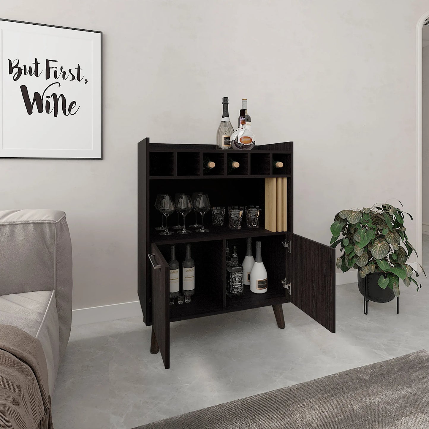 Bar Cabinet with Six Bottle Cubbies, Vance 40" High