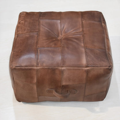 Solid Handmade Buffalo Leather Square Pouf