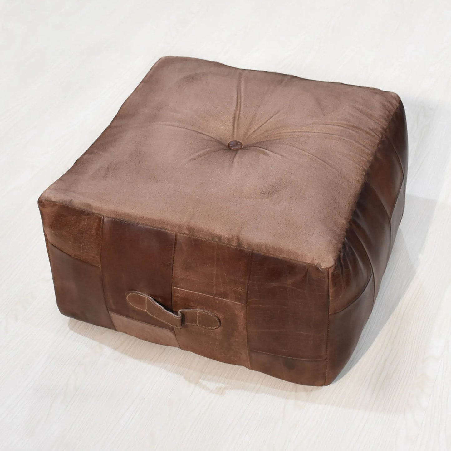 Solid Handmade Buffalo Leather Square Pouf - eco-friendly coloring method 