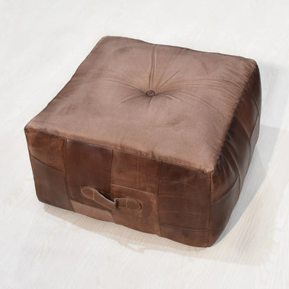 Solid Handmade Buffalo Leather Square Pouf - eco-friendly coloring method 