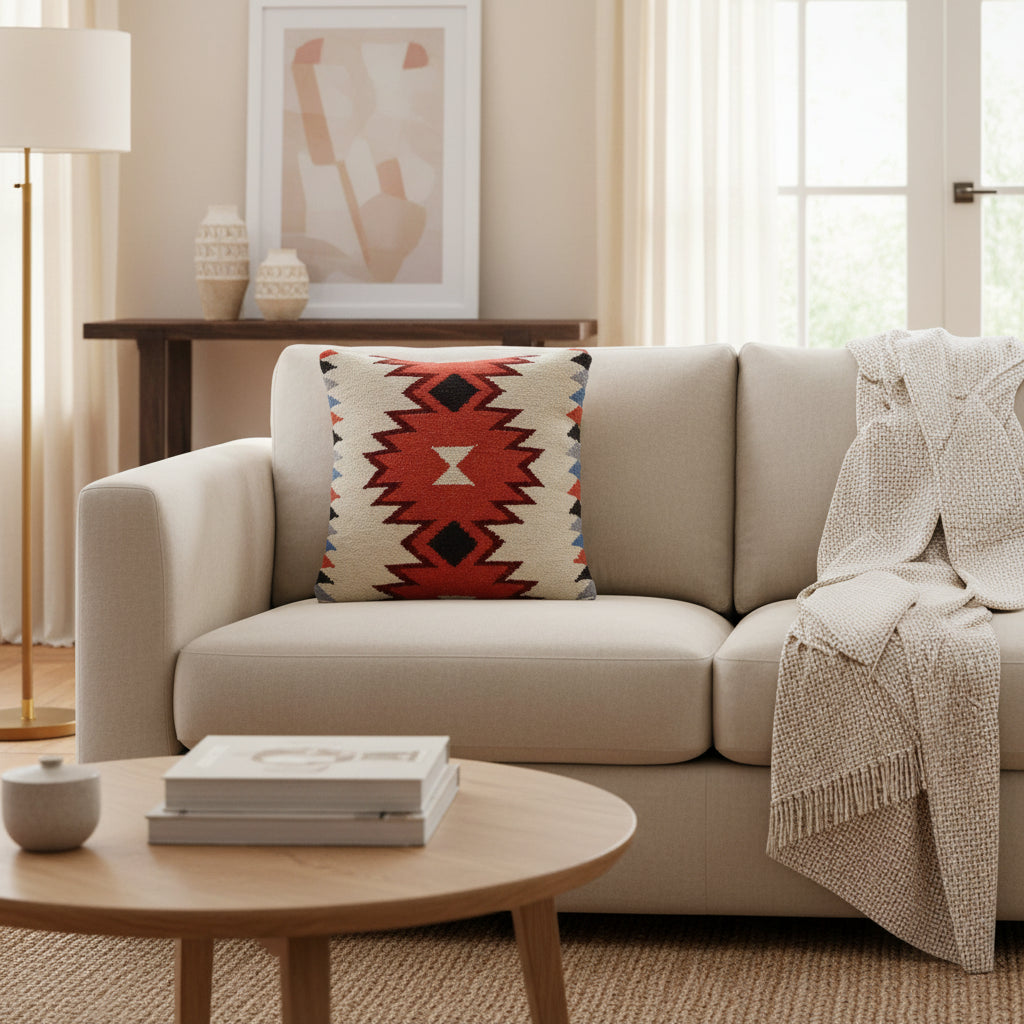 18" Orange and Ivory Cotton Throw Pillow - Nobiliving