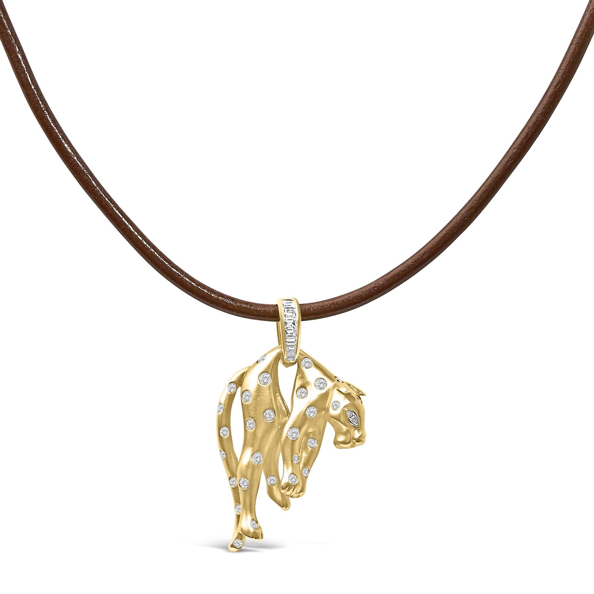 18K 1.00 Cttw Diamond Cat and Bail Pendant Necklace Collar with Matte Finish (F - G Color, VS2 - SI1 Clarity) - Nobiliving