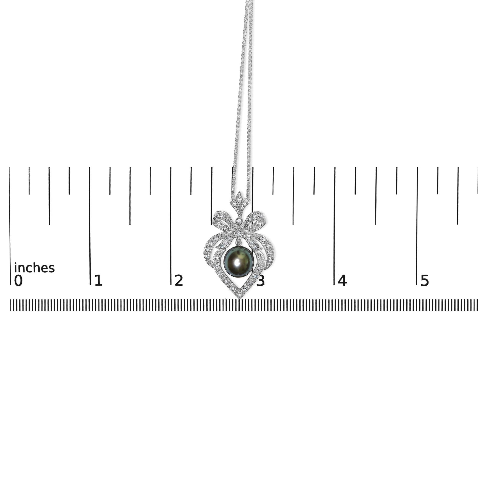 18K 3/4 Cttw Diamond and 12.5 MM Cultured Black Tahitian Pearl Heart Pendant Necklace - Nobiliving