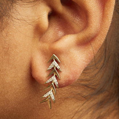 18K Yellow Gold Plated .925 Sterling Silver 1/5 Cttw Diamond Chevron Arrow Stud Earrings - Nobiliving