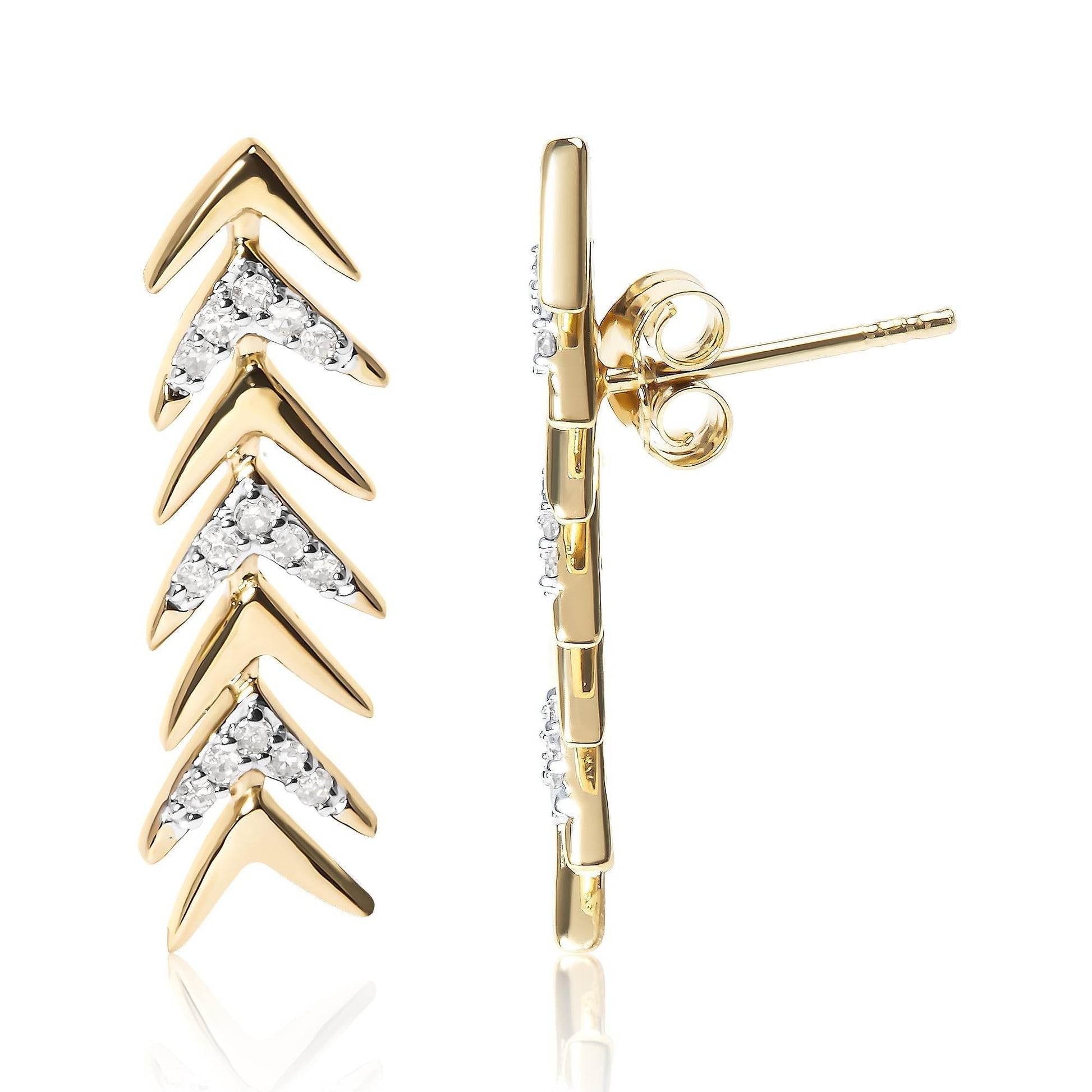 18K Yellow Gold Plated .925 Sterling Silver 1/5 Cttw Diamond Chevron Arrow Stud Earrings - Nobiliving