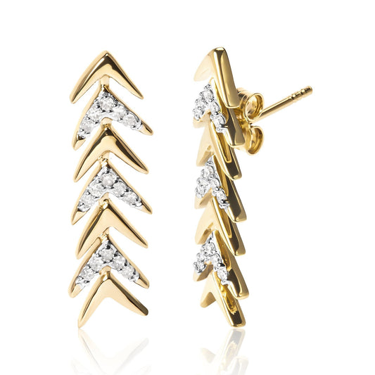 18K Yellow Gold Plated .925 Sterling Silver 1/5 Cttw Diamond Chevron Arrow Stud Earrings - Nobiliving