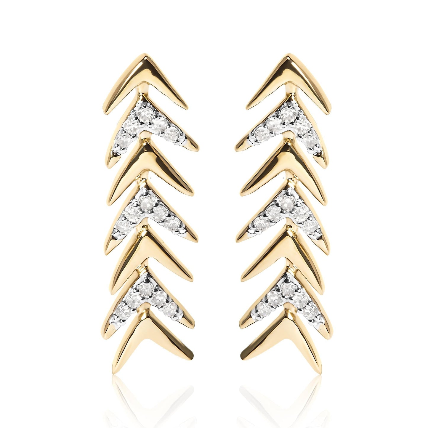 18K Yellow Gold Plated .925 Sterling Silver 1/5 Cttw Diamond Chevron Arrow Stud Earrings - Nobiliving