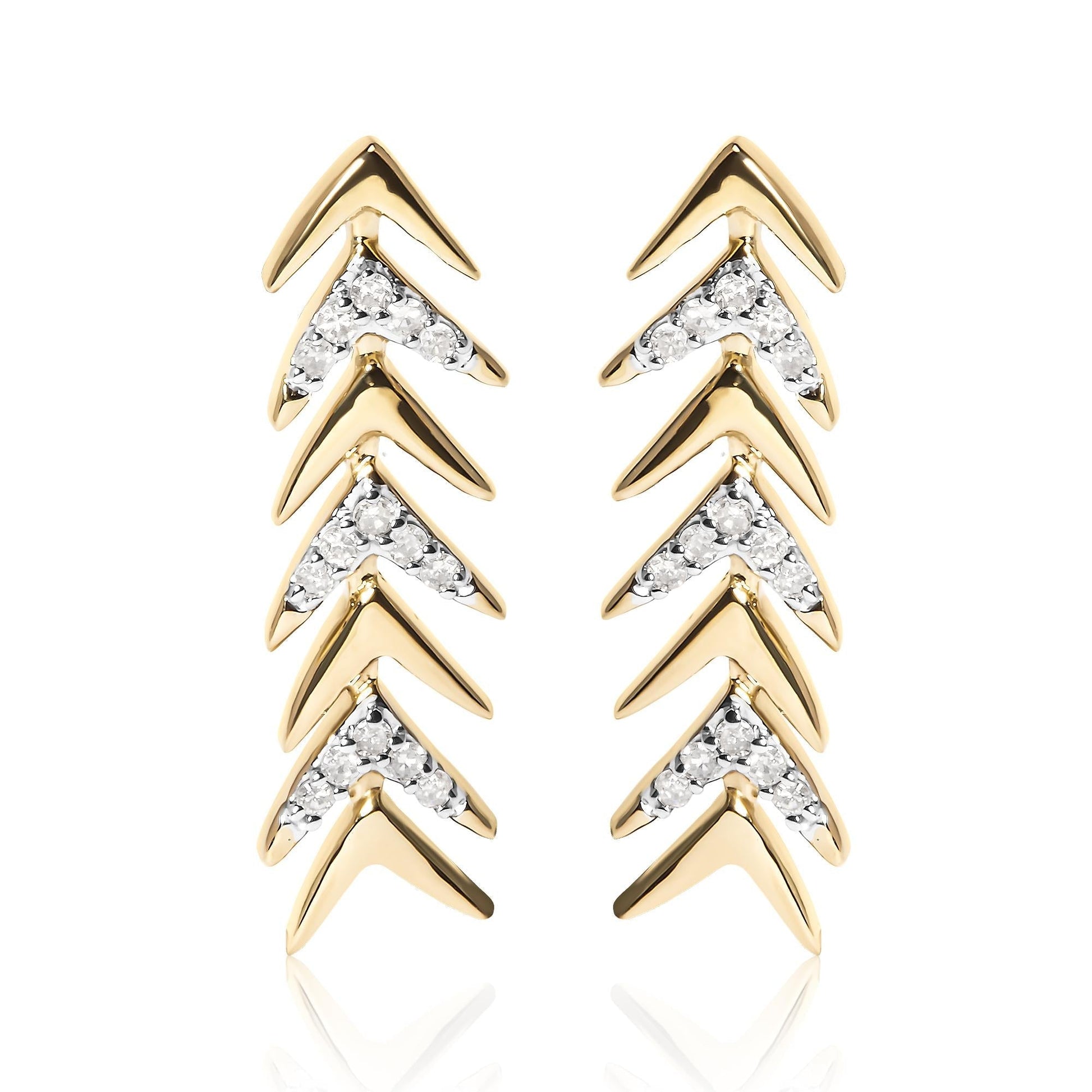 18K Yellow Gold Plated .925 Sterling Silver 1/5 Cttw Diamond Chevron Arrow Stud Earrings - Nobiliving