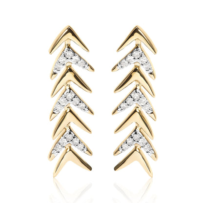 18K Yellow Gold Plated .925 Sterling Silver 1/5 Cttw Diamond Chevron Arrow Stud Earrings - Nobiliving