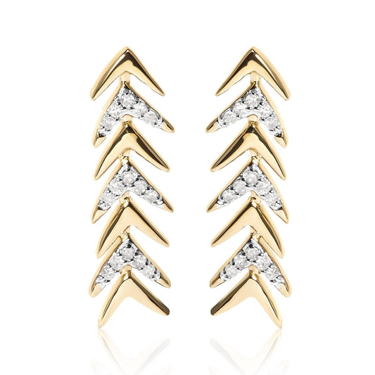 18K Yellow Gold Plated .925 Sterling Silver 1/5 Cttw Diamond Chevron Arrow Stud Earrings - Nobiliving