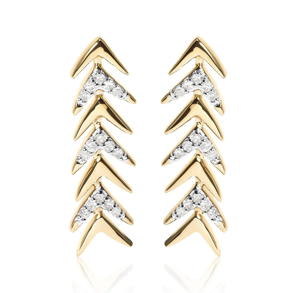 18K Yellow Gold Plated .925 Sterling Silver 1/5 Cttw Diamond Chevron Arrow Stud Earrings