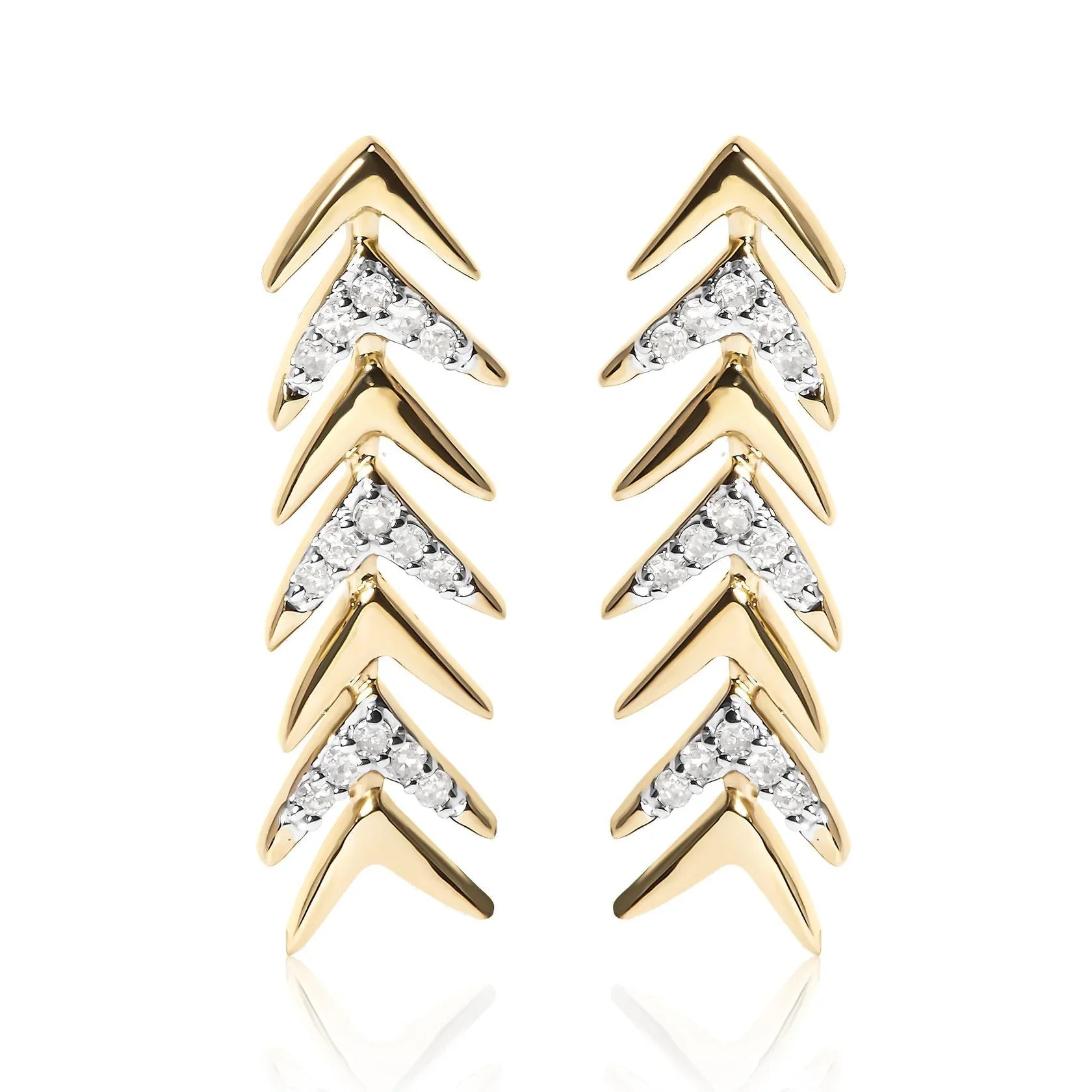 18K Yellow Gold Plated .925 Sterling Silver 1/5 Cttw Diamond Chevron Arrow Stud Earrings