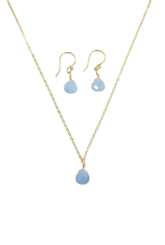 The Bailey Set in Aquamarine and Vermeil is handmade and hypoallergenic