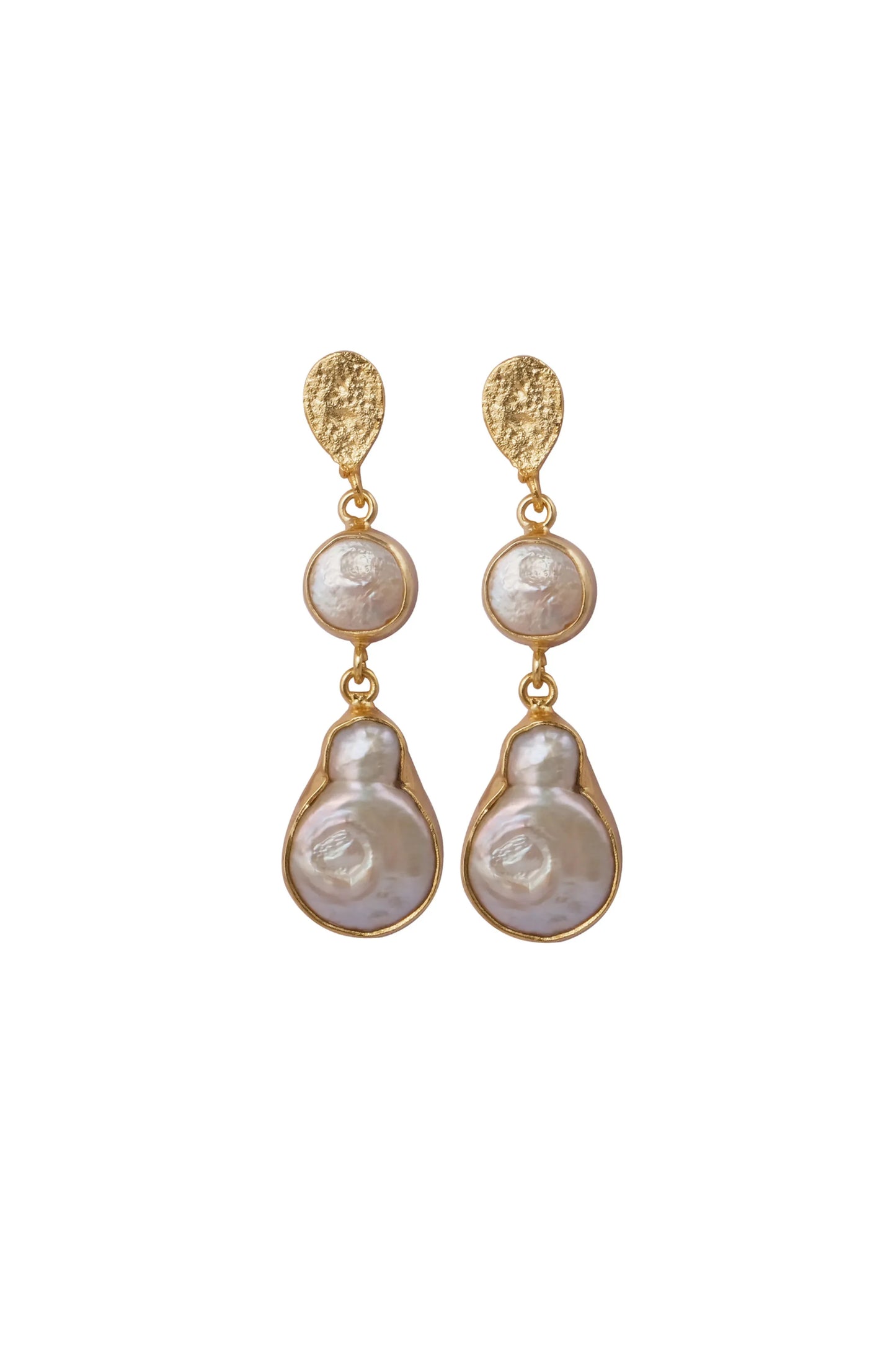 Gold Pearl Accent Drop Earrings - 2 inches long and 1/2 inch wide