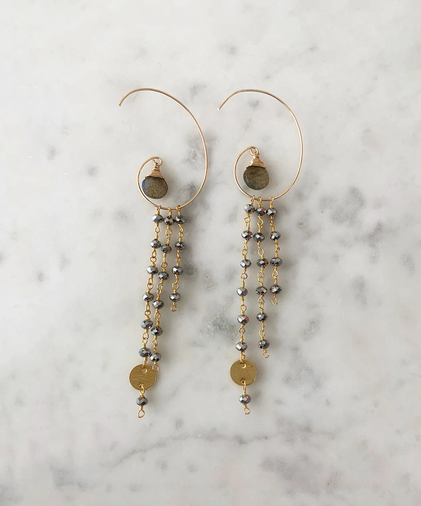 Jessica Hoop Earring in Chalcedony is crafted with a 14k gold‑filled wrap around the main stone
