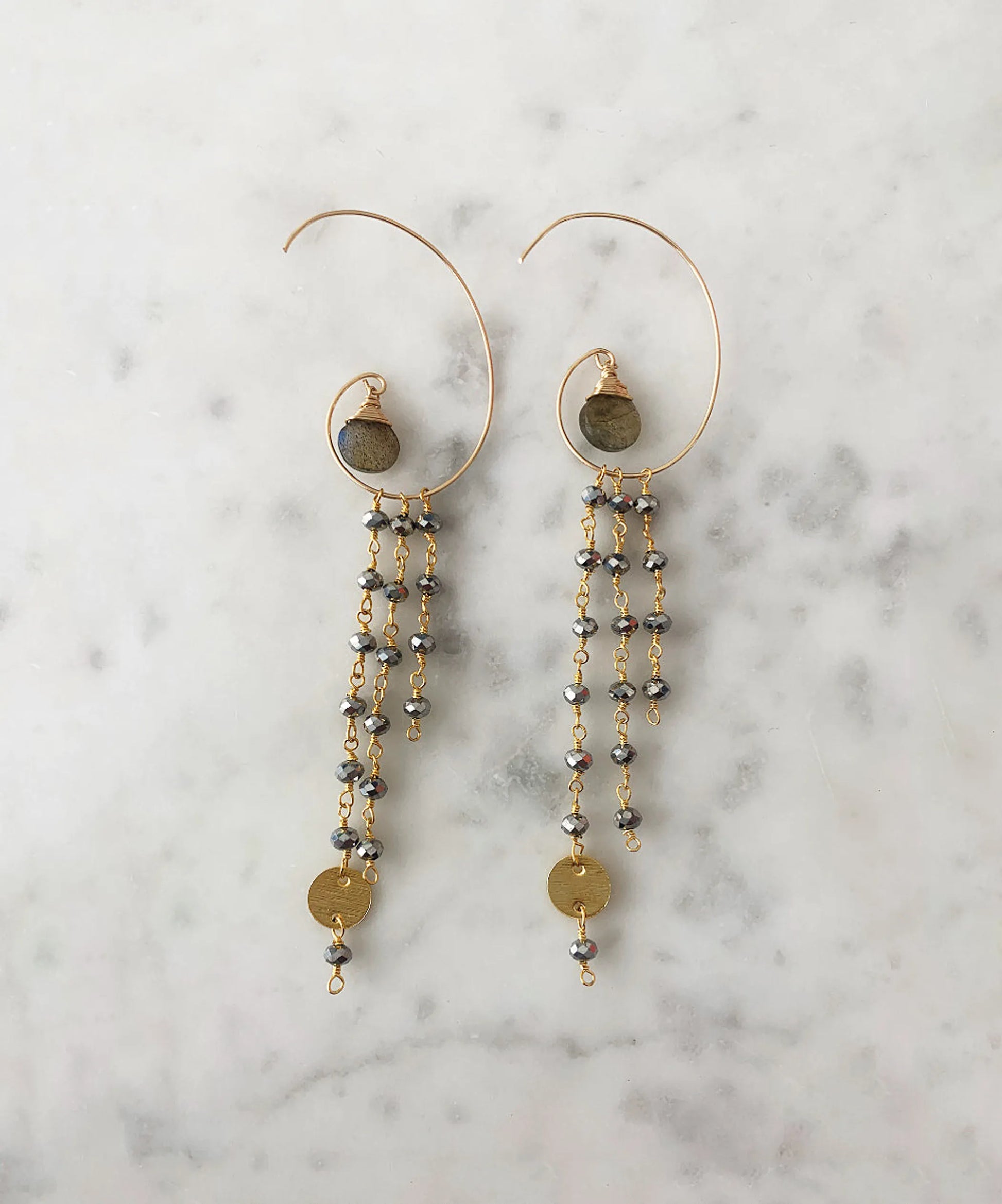 Jessica Hoop Earring in Chalcedony is crafted with a 14k gold‑filled wrap around the main stone