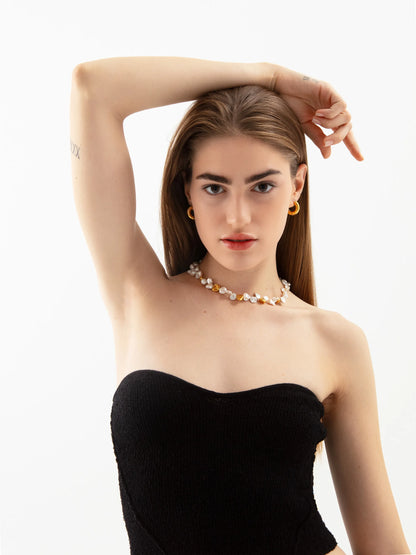 Maia Pearl Necklace worn by a model