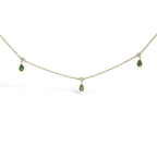 10K Yellow Gold Dangling 5x3 mm Green Emerald and Diamond Station Necklace