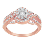 10K Rose Gold 3/4 Cttw Diamond Floral Cluster Head and Twisted Shank Cocktail Ring