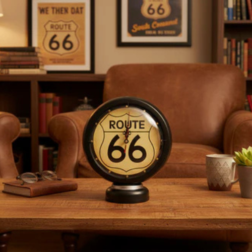 Route 66 Gas Pump-Inspired Clock Decor