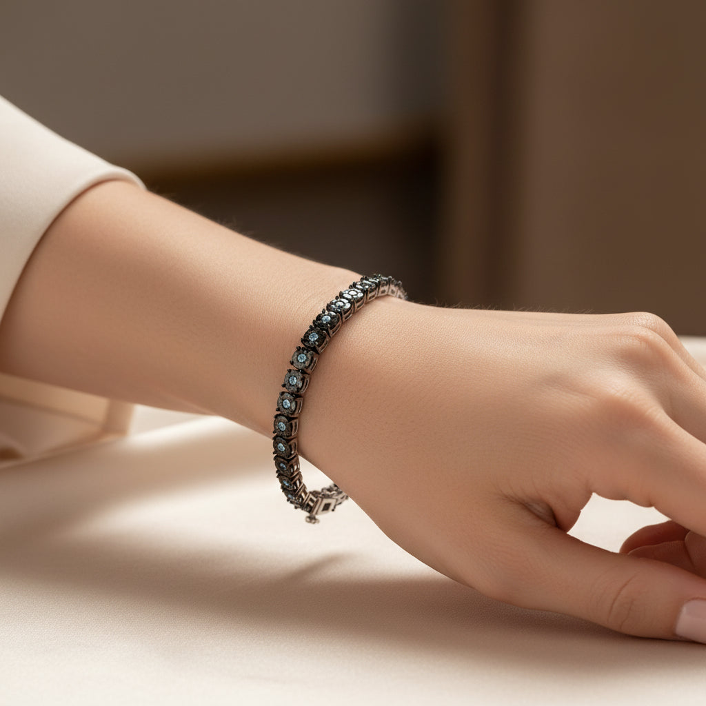 Black Rhodium Plated .925 Sterling Silver 1.0 Cttw Diamond Miracle Tennis Bracelet
