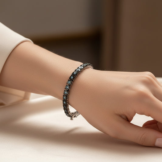 Black Rhodium Plated .925 Sterling Silver 1.0 Cttw Diamond Miracle Tennis Bracelet
