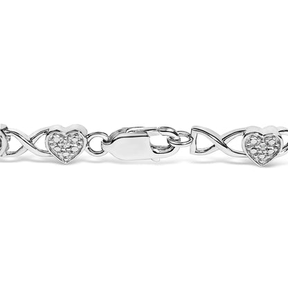 .925 Sterling Silver Diamond Accent Heart Link Bracelet (I-J Color, I3 Clarity)