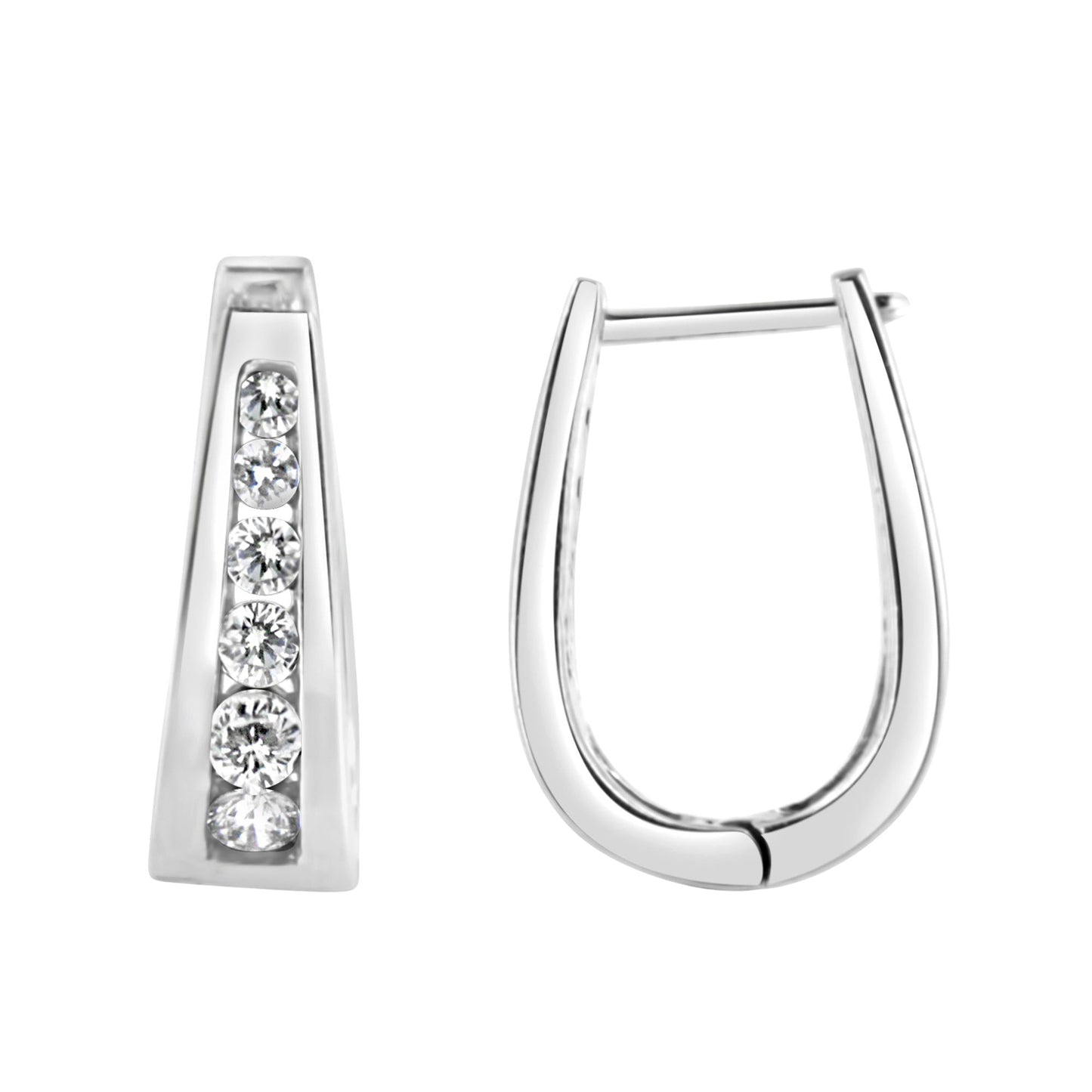 14k White Gold Channel-Set Brilliant Round-Cut Diamond Hoop Earrings