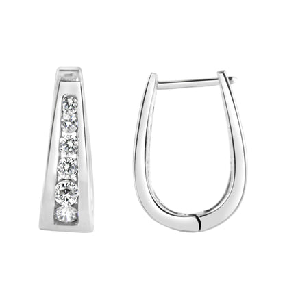 14k White Gold Channel-Set Brilliant Round-Cut Diamond Hoop Earrings