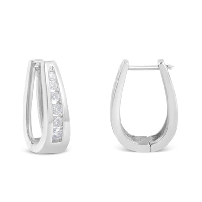 14k White Gold Channel-Set Brilliant Round-Cut Diamond Hoop Earrings