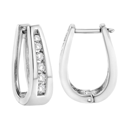 14k White Gold Channel-Set Brilliant Round-Cut Diamond Hoop Earrings