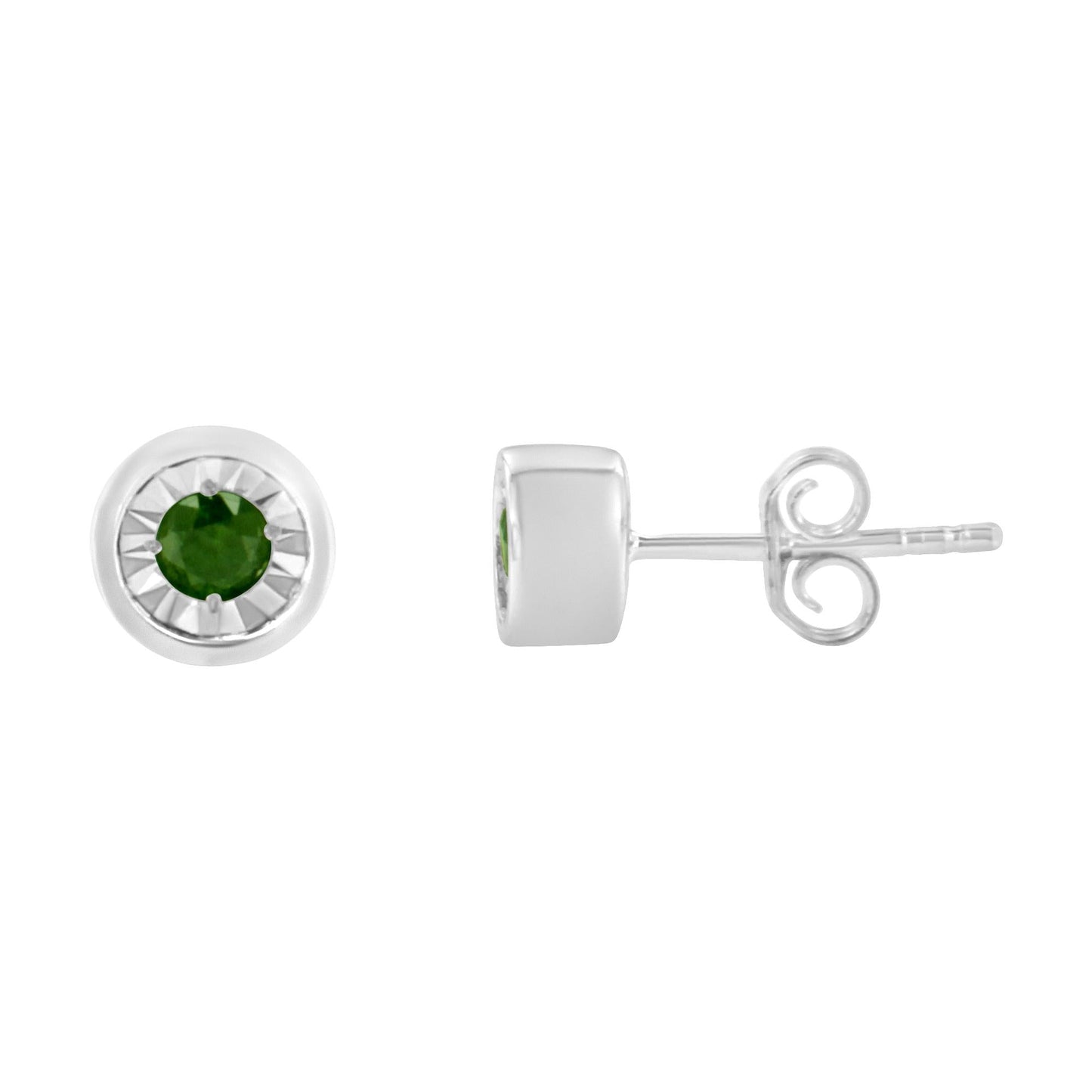 .925 Sterling Silver 1/5 Cttw Round Brilliant-Cut Green Diamond Miracle-Set Stud Earrings