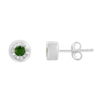 .925 Sterling Silver 1/5 Cttw Round Brilliant-Cut Green Diamond Miracle-Set Stud Earrings