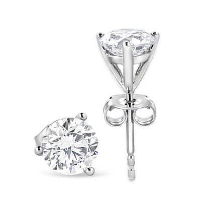 14K White Gold 3-Prong Brilliant Round-Cut Solitaire Lab Grown Diamond Stud Earrings