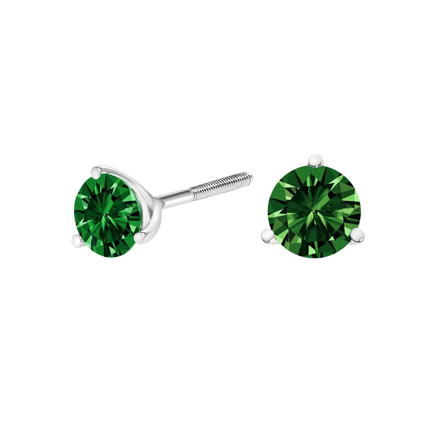 14K White Gold 1 1/2 Cttw  Lab Grown Green Diamond Stud Earrings