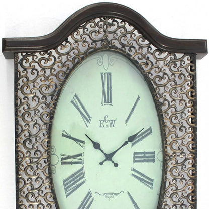 20" Oval Antiqued Bronze Wood and Glass Analog Wall Clock - Nobiliving
